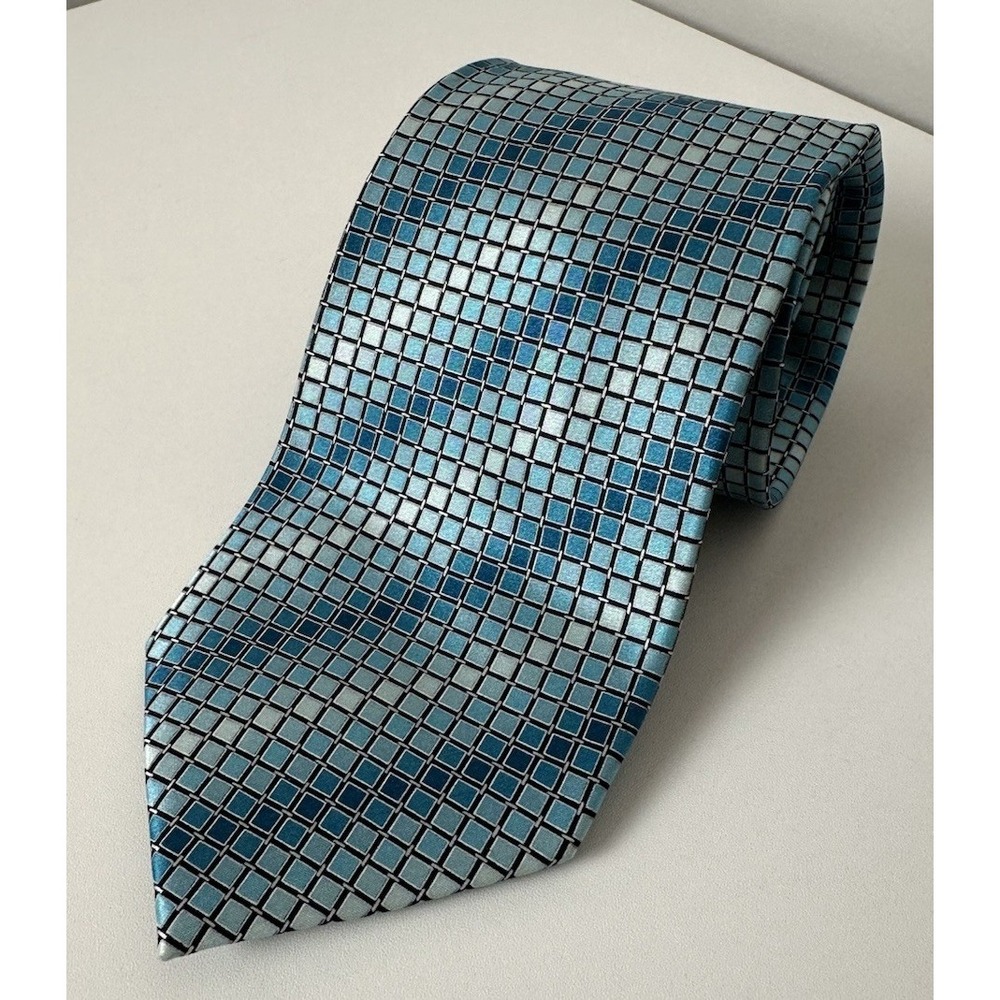 Perry Ellis Portfolio Men Regular fit Silk Tie Necktie‎ One Size Blue Geometric